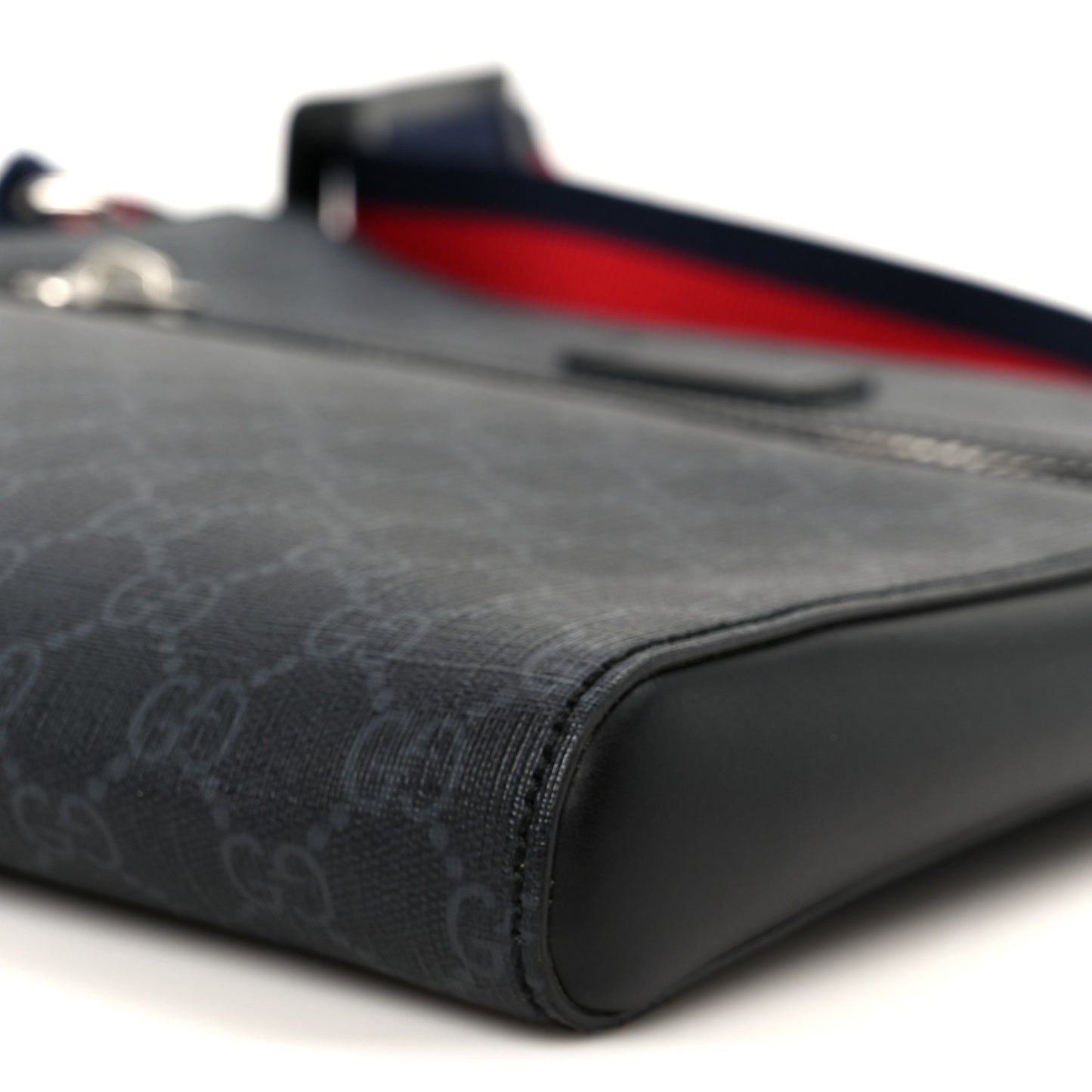 GG Supreme Monogram Appia Calfskin Web Flat Messenger Bag Black Grey