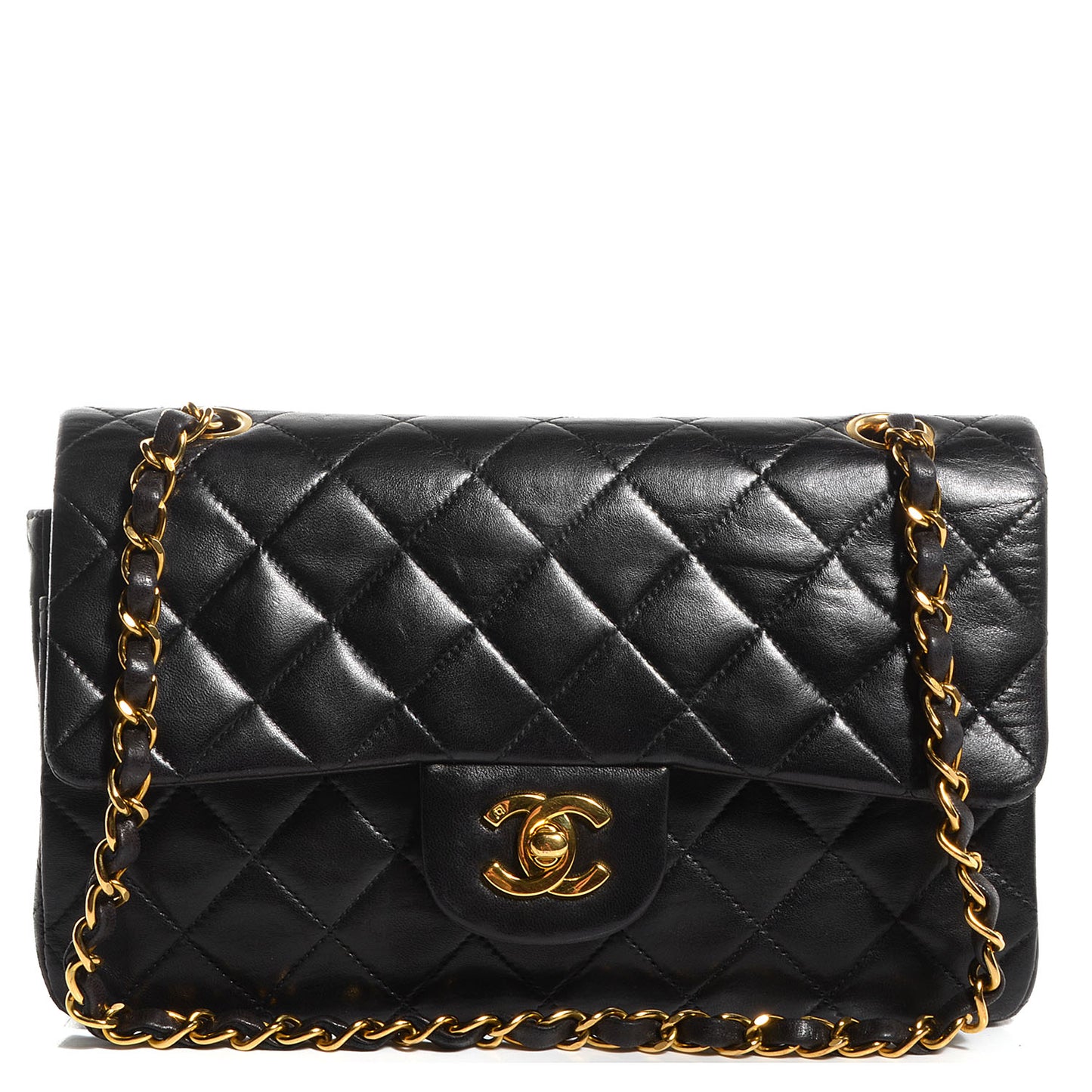 Lambskin Quilted Small Double Flap Black