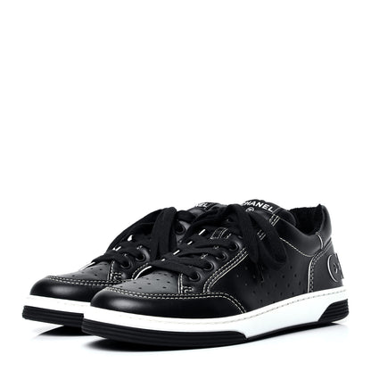 Chanel Calfskin Womens Logo Sneakers 38 Black White 4 of 13