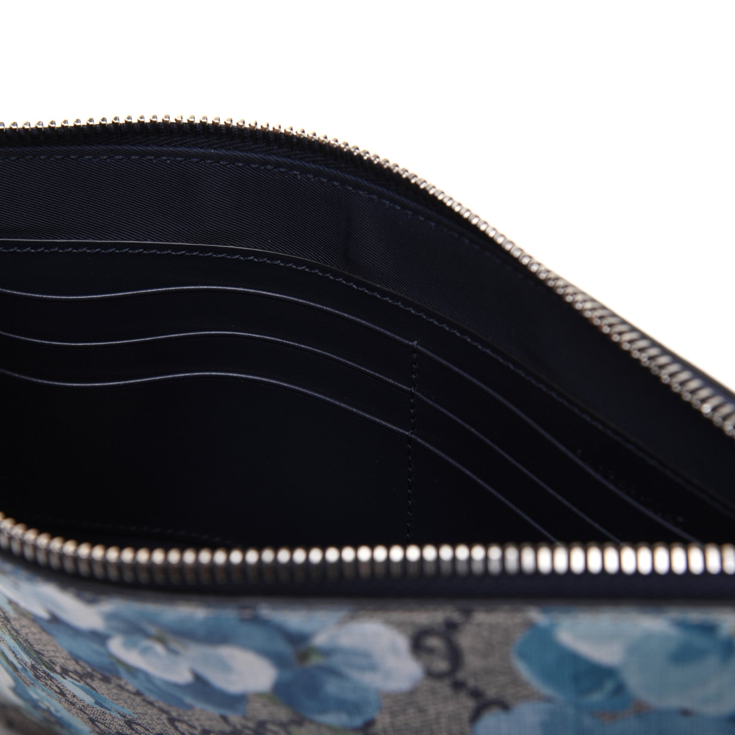 Gucci GG Supreme Monogram Blooms Small Zip Wristlet Pouch Beige Blue Black 11 of 15