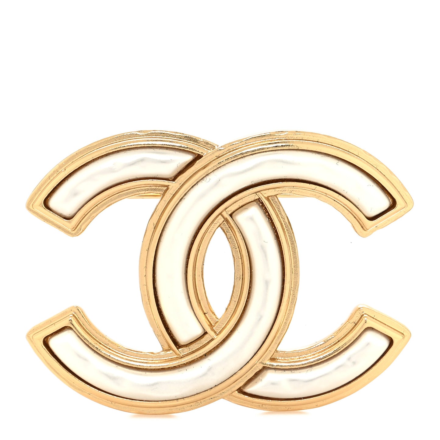 Metal Pearl CC Brooch Gold