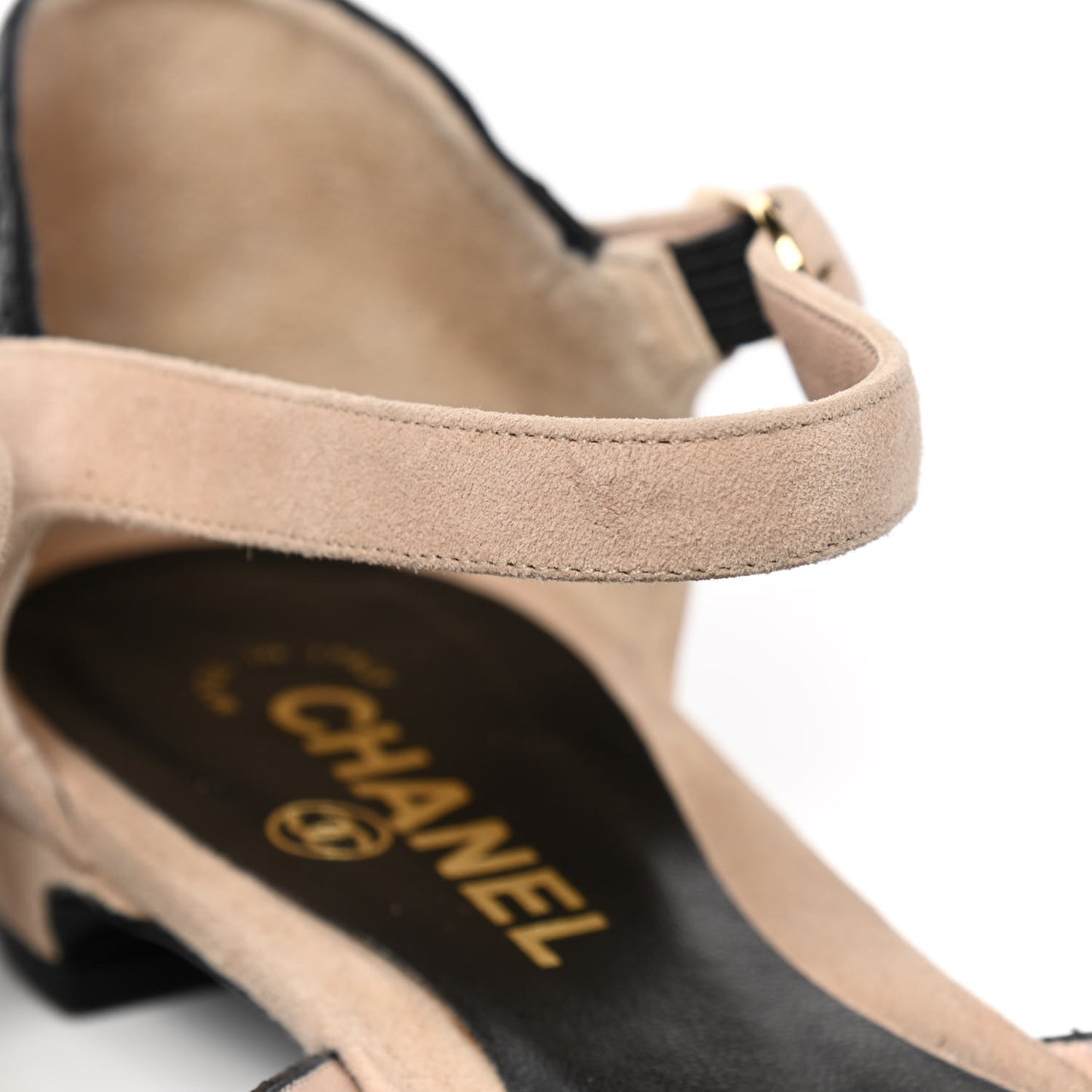 Lambskin Suede Ankle Strap Flats 39 Beige Black