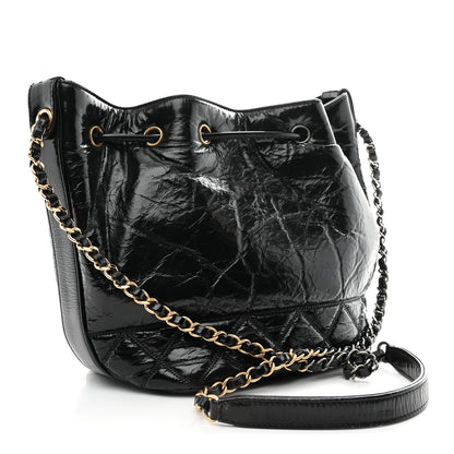 Chanel Shiny Aged Calfskin CC Chain Drawstring Bag Black 2 of 11