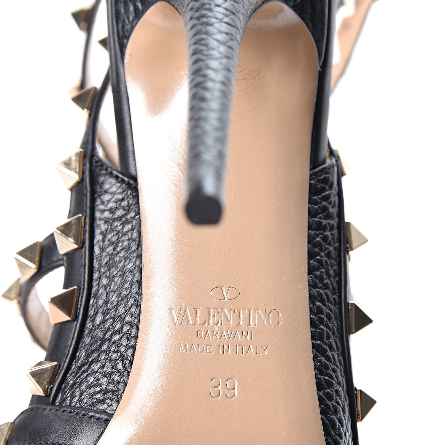 Valentino Garavani Pebbled Calfskin Rockstud Ankle Strap Pumps 39 Black 9 of 9