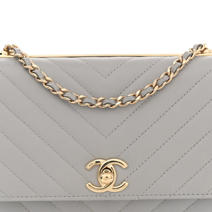 Chanel Lambskin Chevron Quilted Trendy CC Wallet On Chain WOC Grey 8 of 12