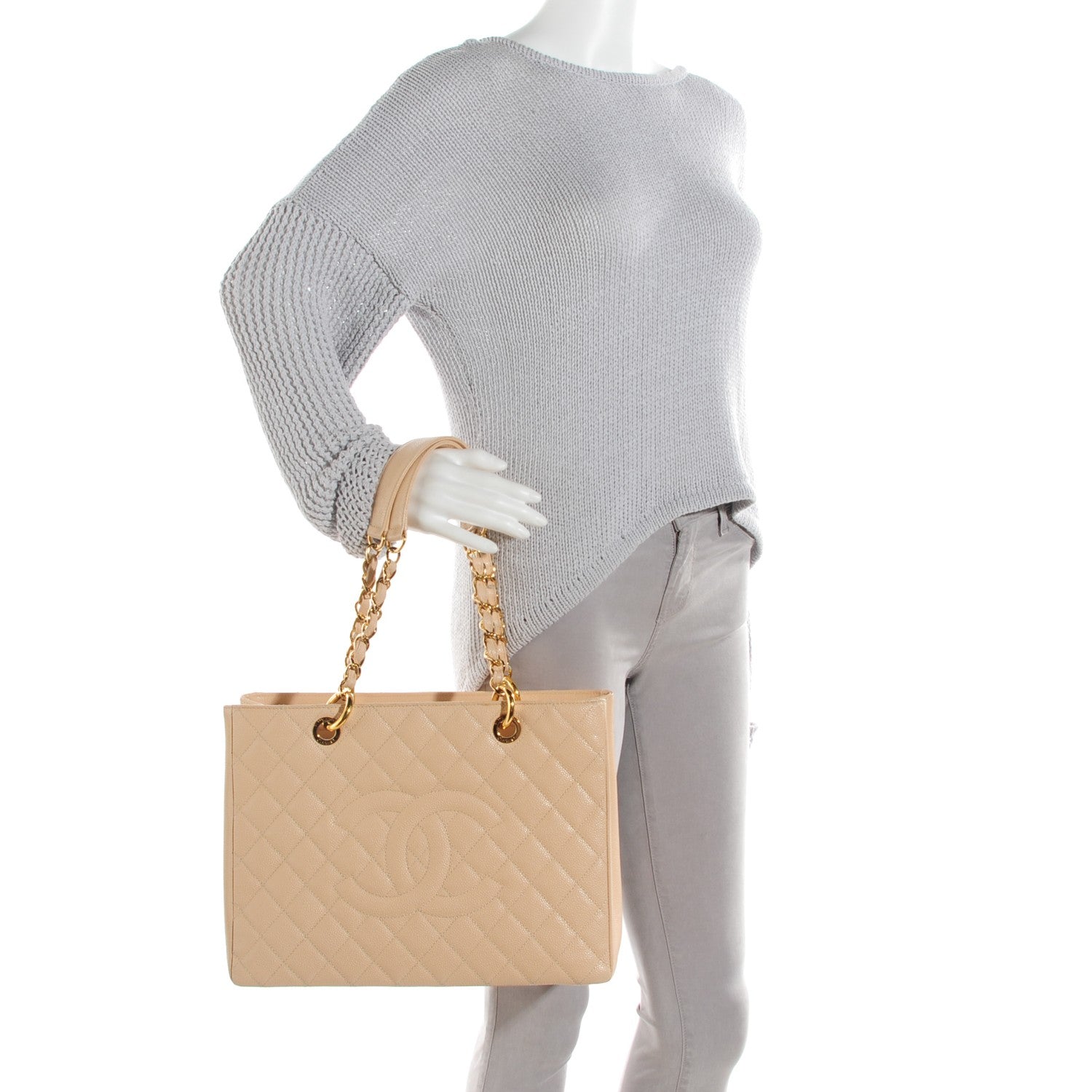 Chanel Caviar Quilted Grand Shopping Tote GST Beige Clair 2 of 7