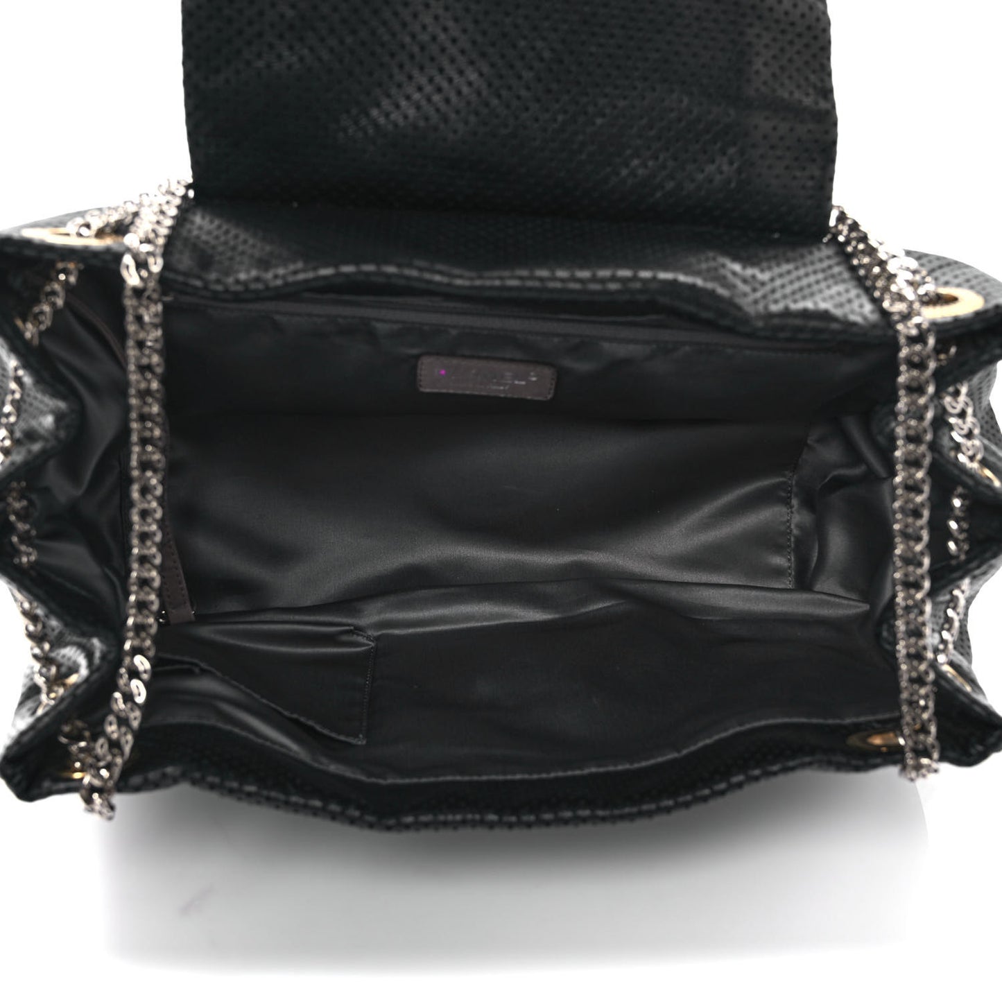 Calfskin Perforated Large Drill Accordion Flap Black