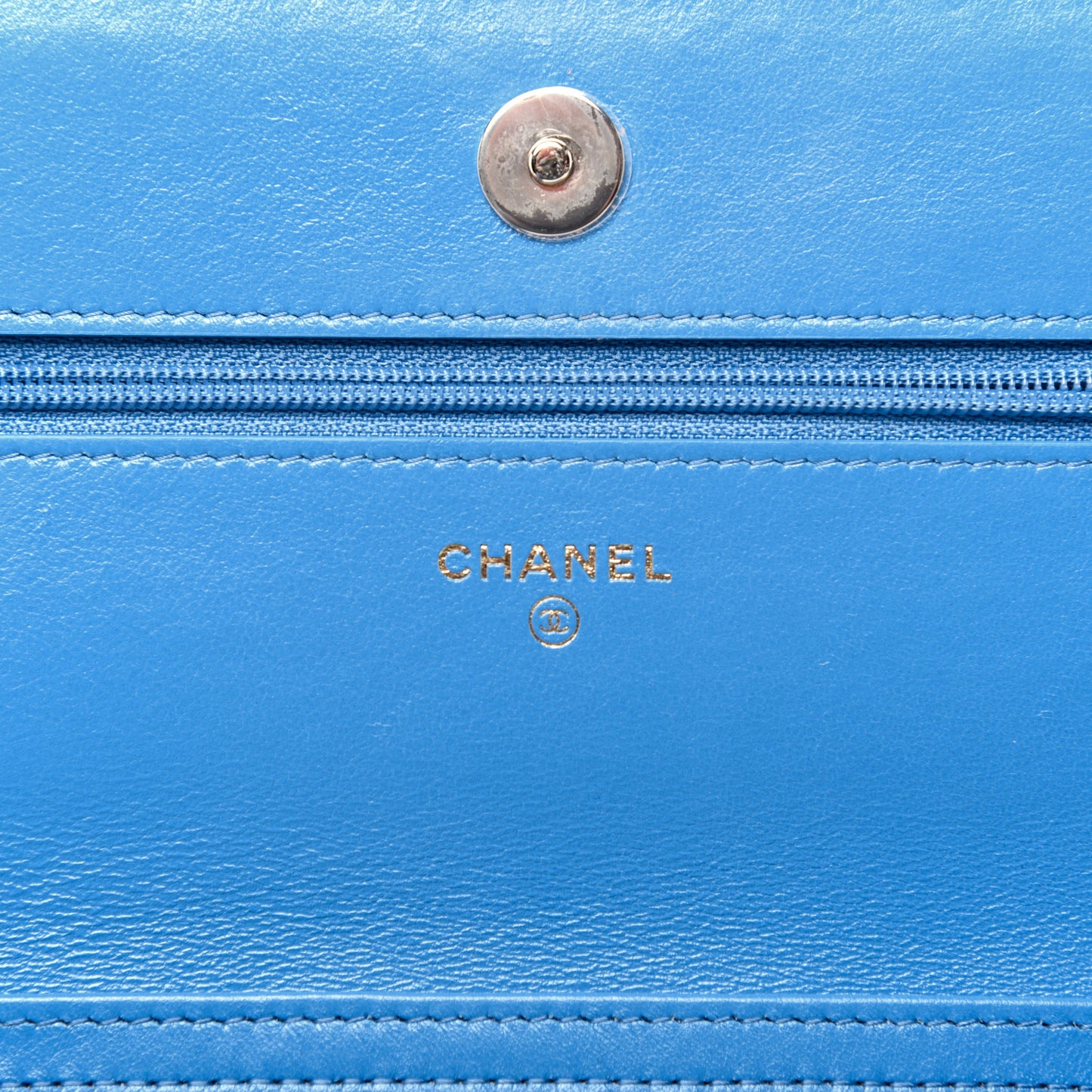 Shiny Lambskin Quilted Ribbon Wallet On Chain WOC Blue