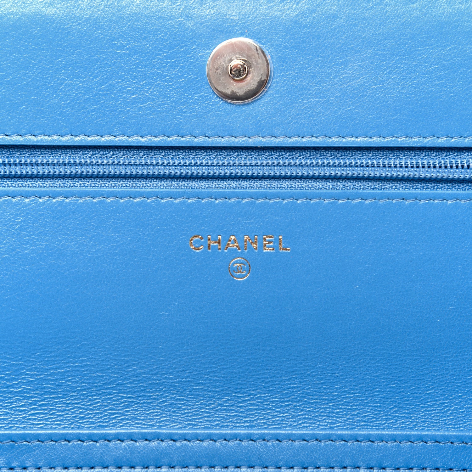Chanel Shiny Lambskin Quilted Ribbon Wallet On Chain WOC Blue 8 of 9
