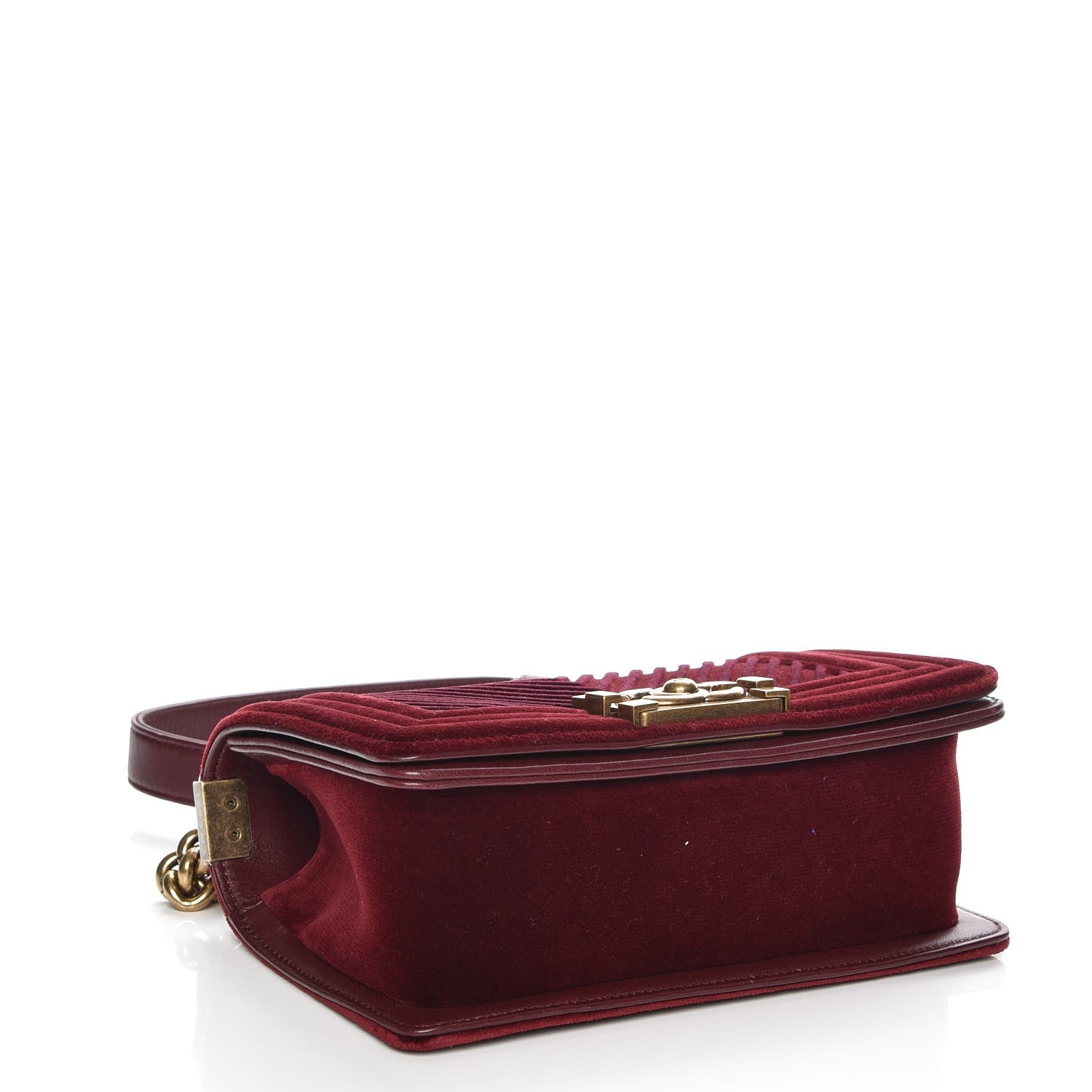 Chanel Velvet Chevron Quilted Small Boy Flap Burgundy 4 of 8