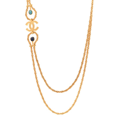 Chanel Pearl Bead Crystal CC Necklace Gold 1 of 8