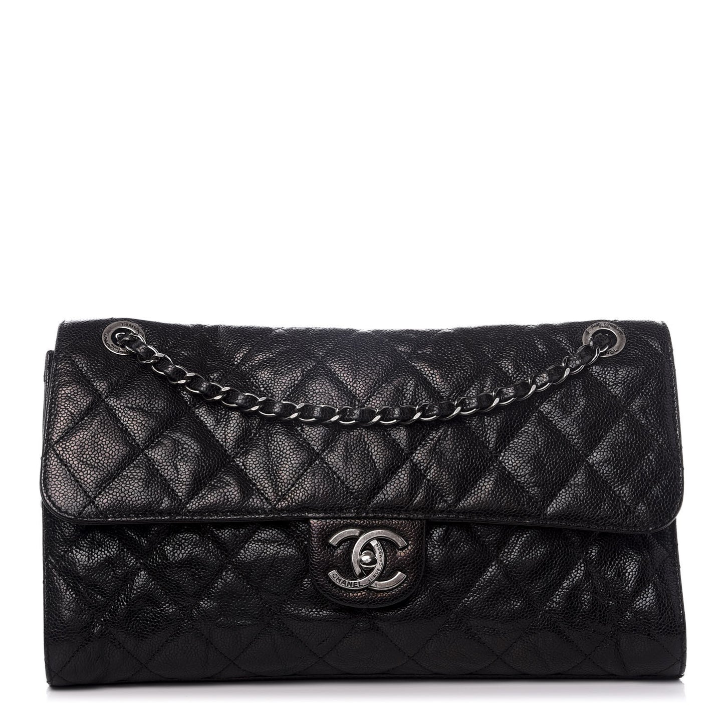 Crumpled Grained Calfskin Jumbo CC Crave Flap Black