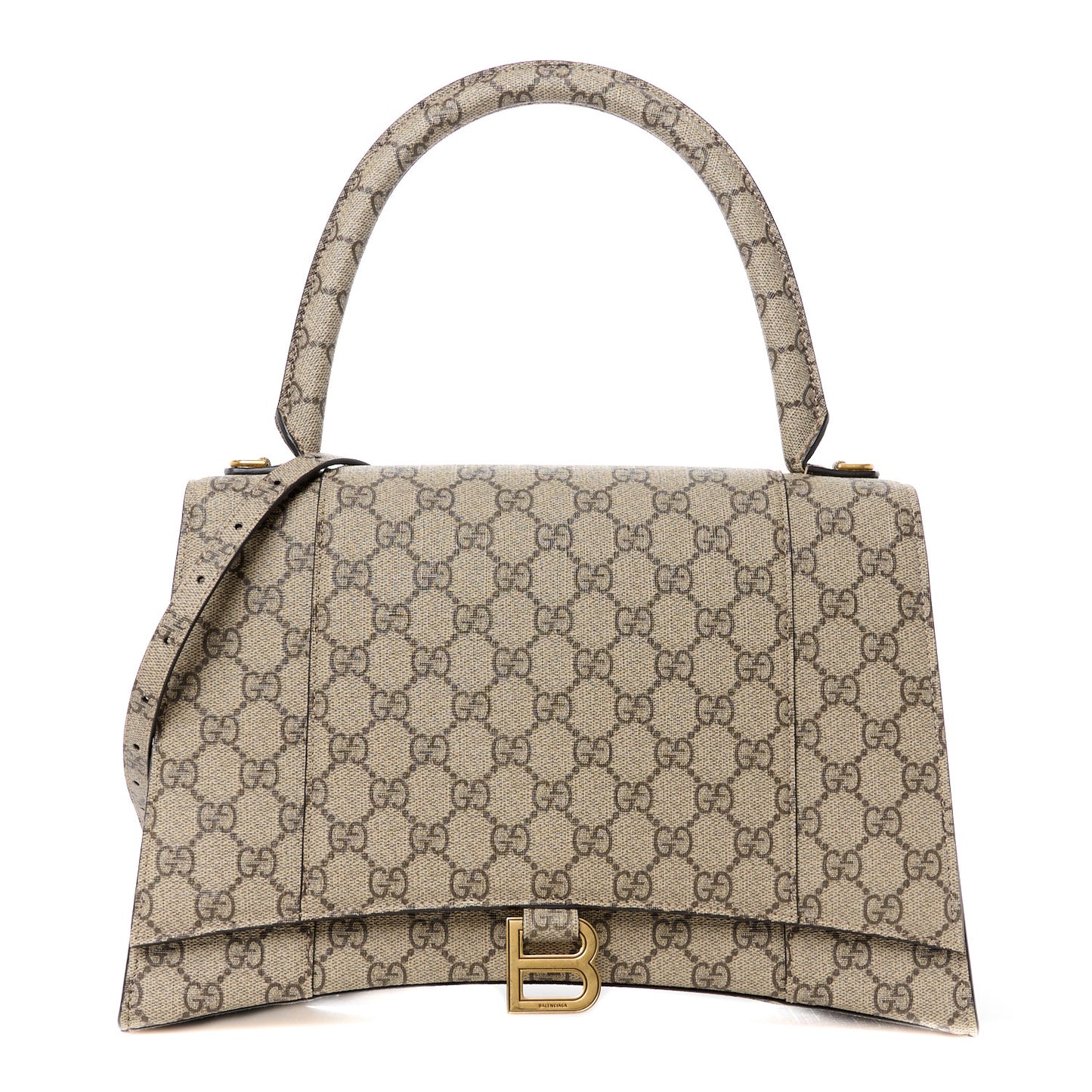 X GUCCI GG Supreme Monogram Medium Hourglass Top Handle Bag Beige Ebony