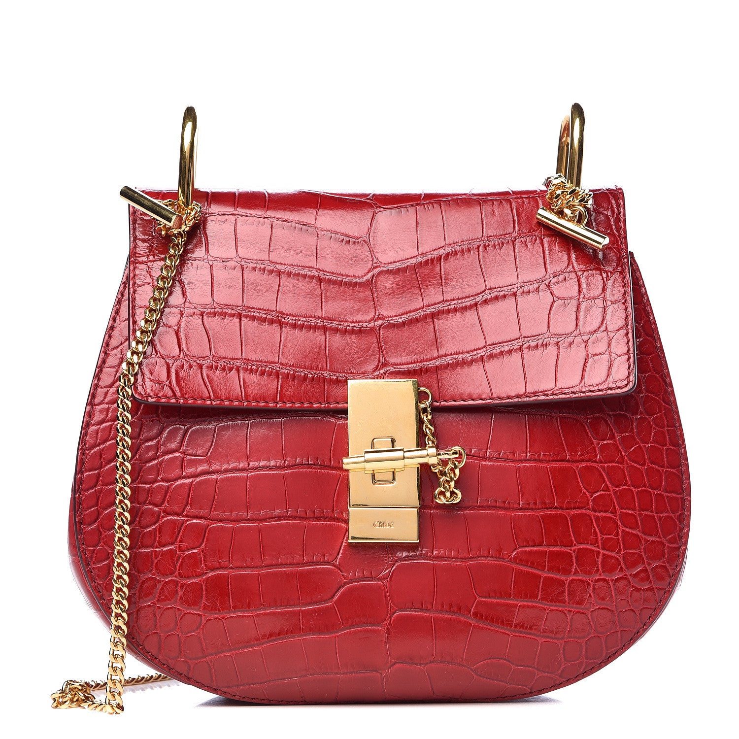 Chloe Alligator Calfskin Embossed Drew Shoulder Bag Red 1 of 10