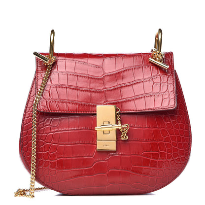 Chloe Alligator Calfskin Embossed Drew Shoulder Bag Red 1 of 10