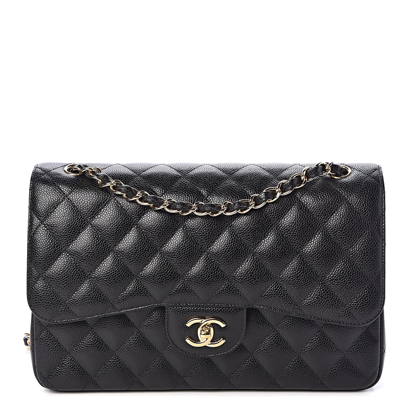 Caviar Quilted Jumbo Double Flap Black
