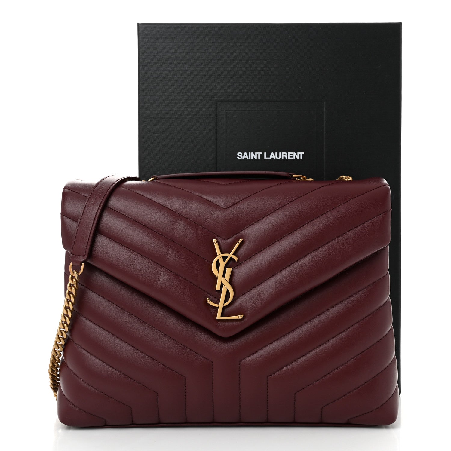 Saint Laurent Calfskin Y Quilted Monogram Medium Loulou Chain Satchel Rouge Legion 11 of 11