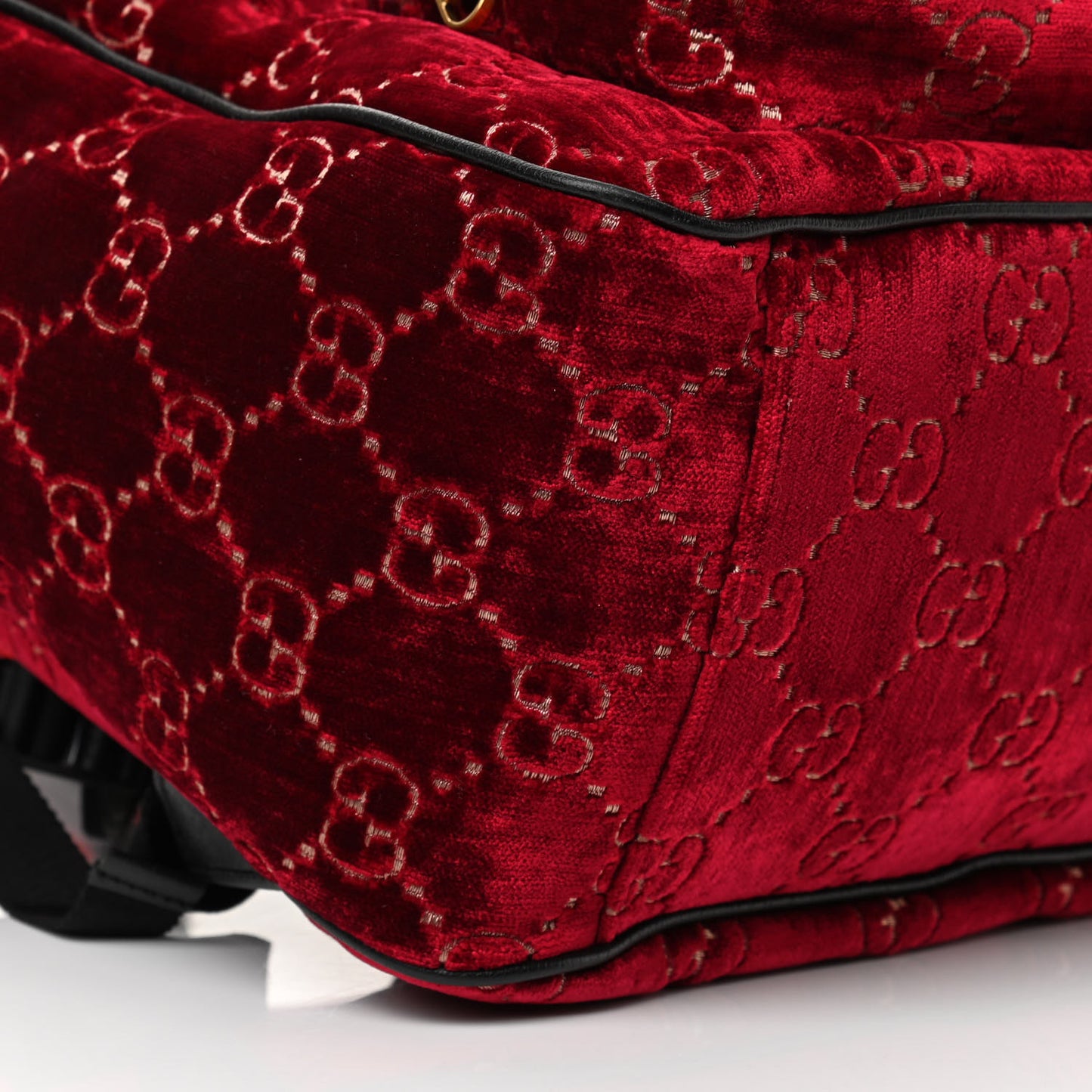 Velvet GG Monogram Textured Calfskin Web Small Double Buckle Backpack Red Cipria Black