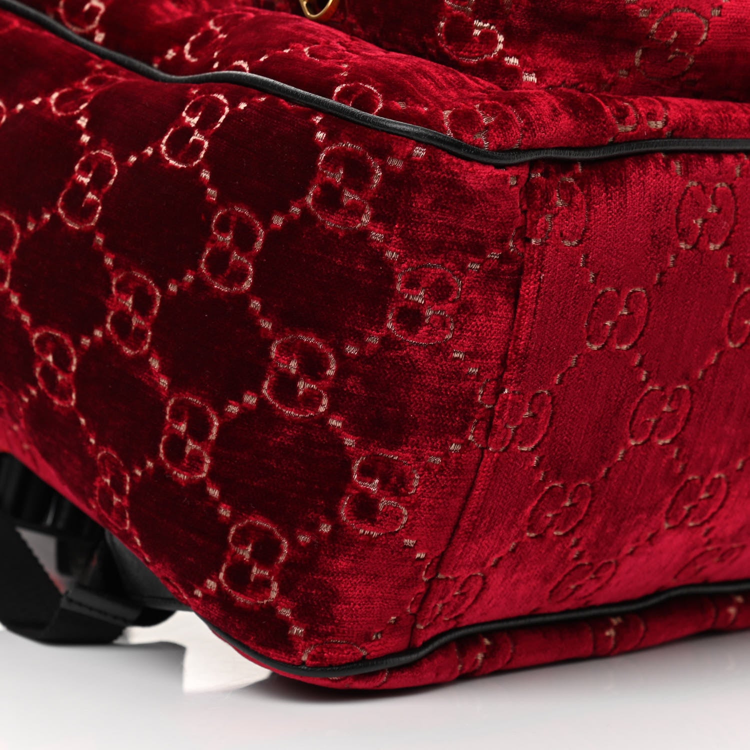 Gucci Velvet GG Monogram Textured Calfskin Web Small Double Buckle Backpack Red Cipria Black 9 of 10