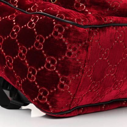 Gucci Velvet GG Monogram Textured Calfskin Web Small Double Buckle Backpack Red Cipria Black 9 of 10