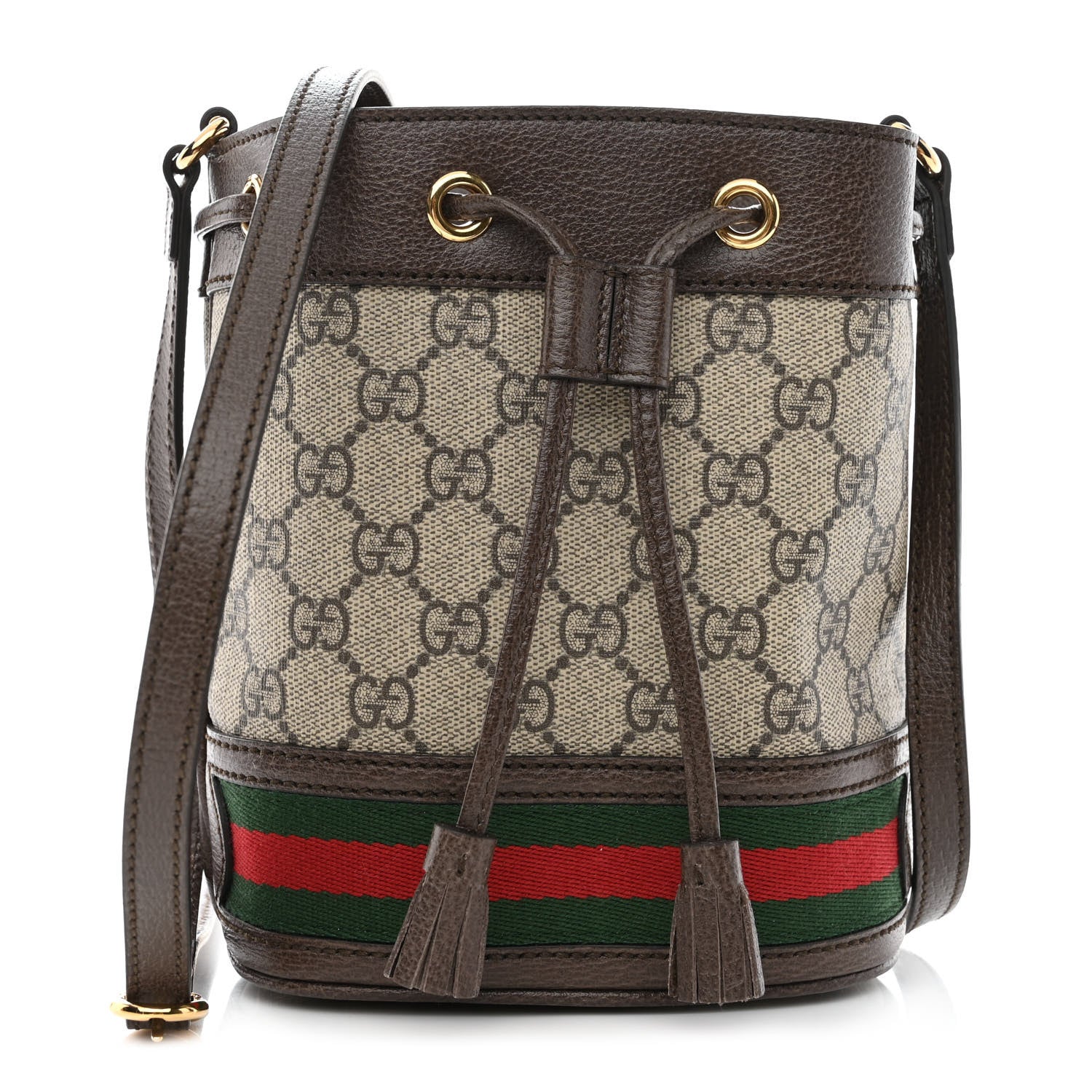 Gucci GG Supreme Monogram Web Mini Ophidia Bucket Bag Brown 1 of 8