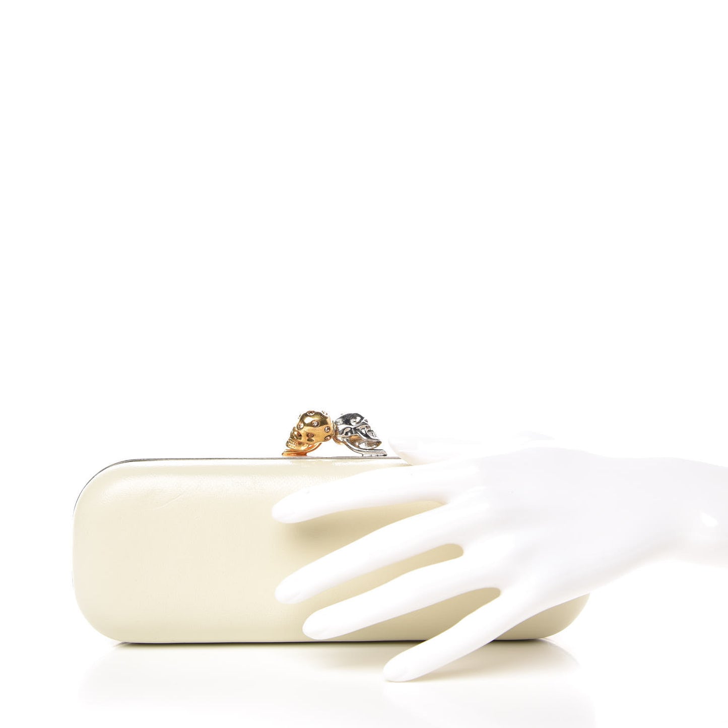 Lambskin Twin Skull Box Clutch White Black