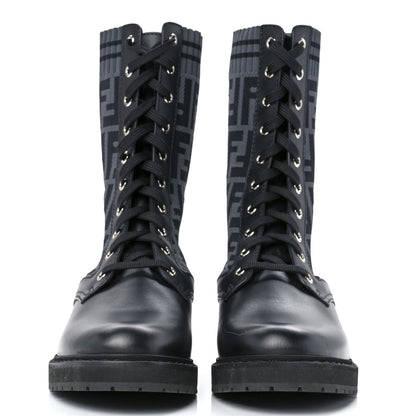 Fendi Calfskin Stretch Fabric FF Rockoko Biker Boots 38.5 Black Charcoal 2 of 8