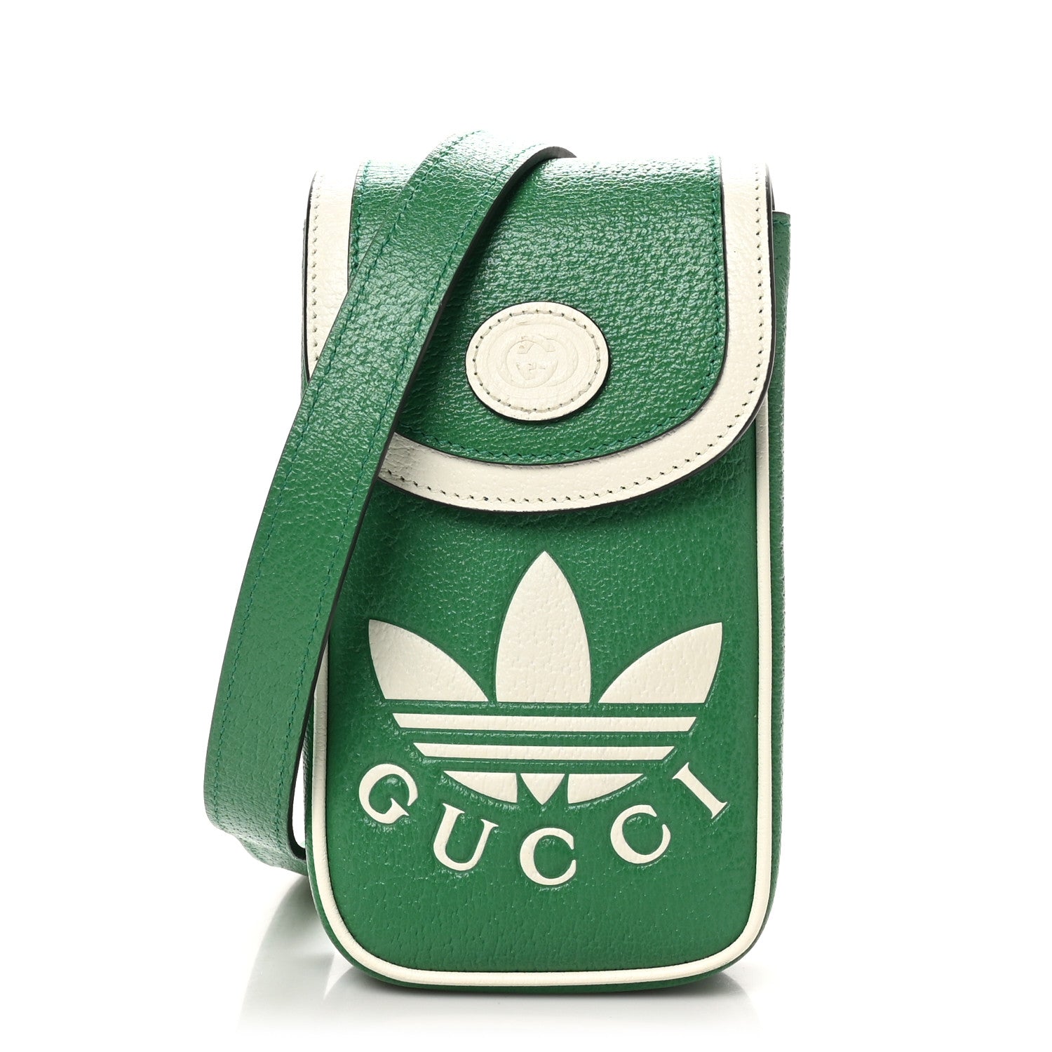 Gucci X ADIDAS Textured Dollar Calfskin Trefoil Embossed Phone Crossbody Bag New Shamarock 1 of 10