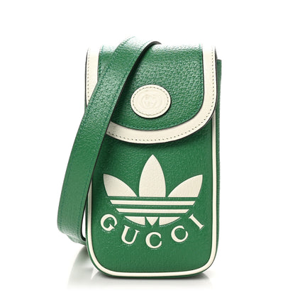 Gucci X ADIDAS Textured Dollar Calfskin Trefoil Embossed Phone Crossbody Bag New Shamarock 1 of 10