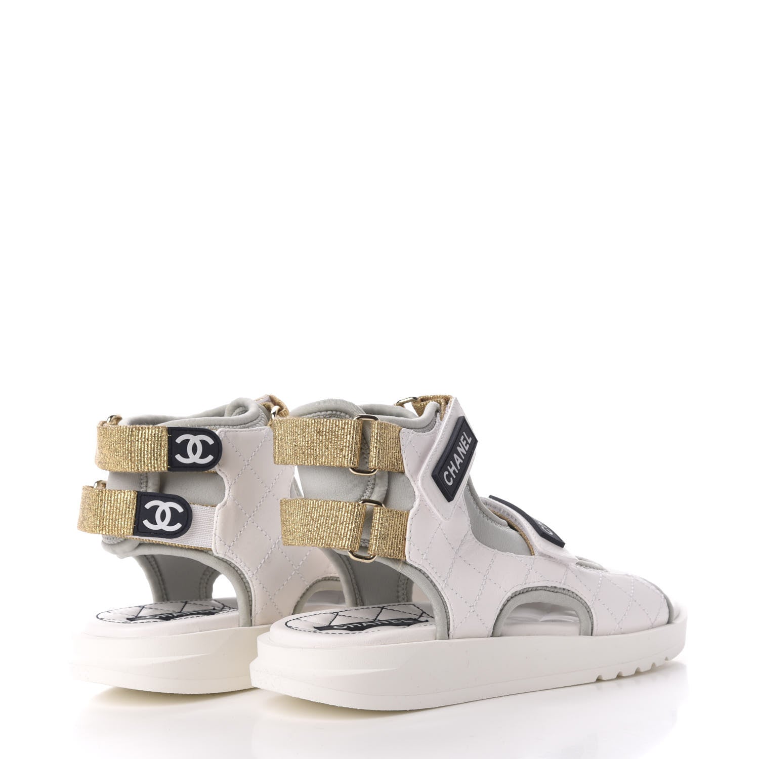 Chanel Goatskin Fabric Gladiator Sandals 36 White Light Grey Navy Blue 4 of 9