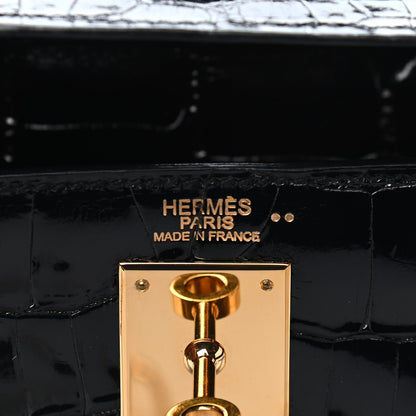 Hermes Shiny Niloticus Crocodile Kelly Sellier 32 Black 5 of 10