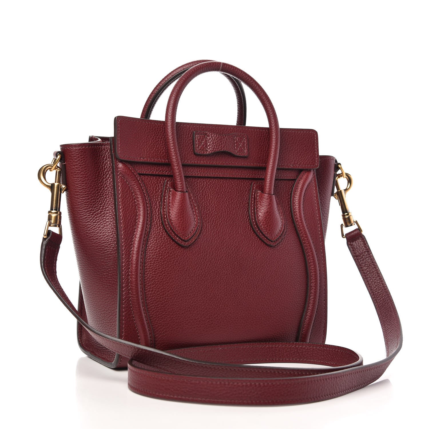 Celine Drummed Calfskin Nano Luggage Burgundy 3 of 10