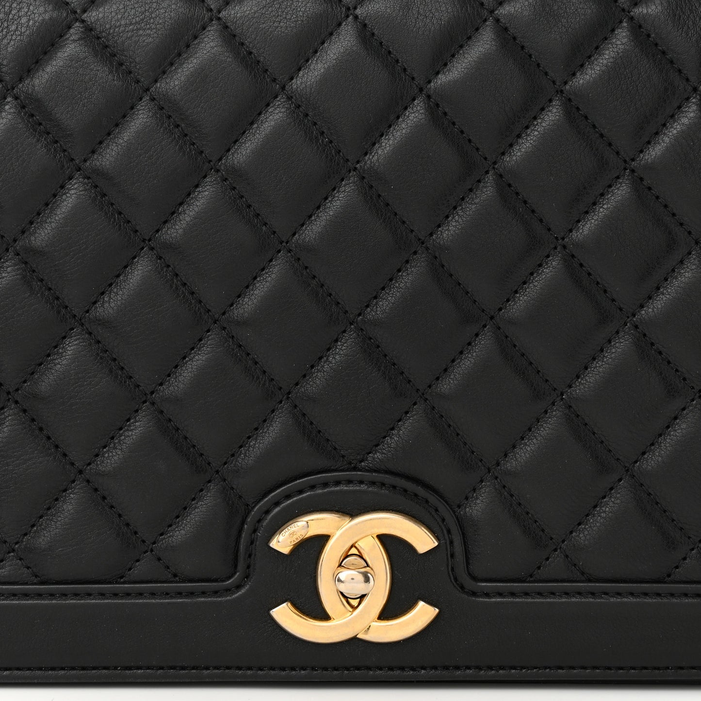 Calfskin Quilted Large Chain Link Full Flap Black