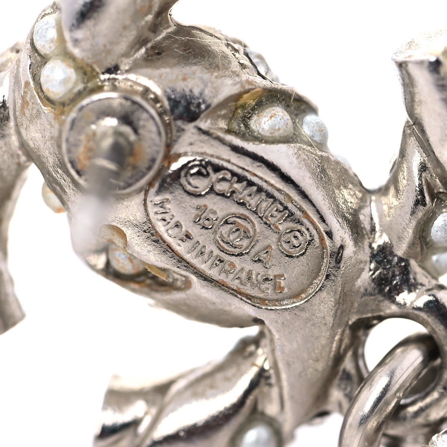 Chanel Crystal Pearl CC Anchor Drop Earrings Silver 4 of 4