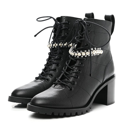 Jimmy Choo Grained Calfskin Crystal Embellished Cruz Combat Boots 40 Black White 3 of 8