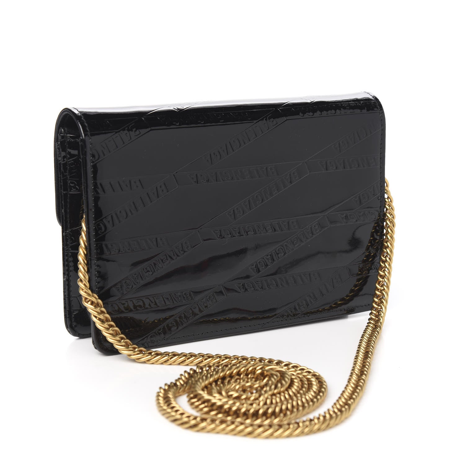 Balenciaga Patent Losange Monogram Embossed BB Wallet On Chain Black 2 of 8