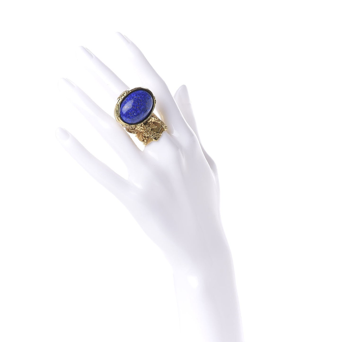 Glass Cabochon Arty Ovale Ring 6 Gold Lapis