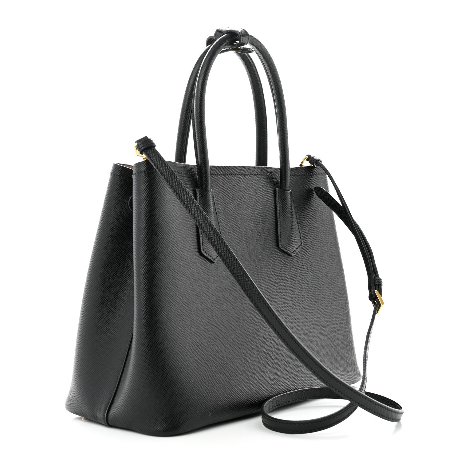 Prada Saffiano Cuir Large Double Bag Black Mughetto 3 of 9
