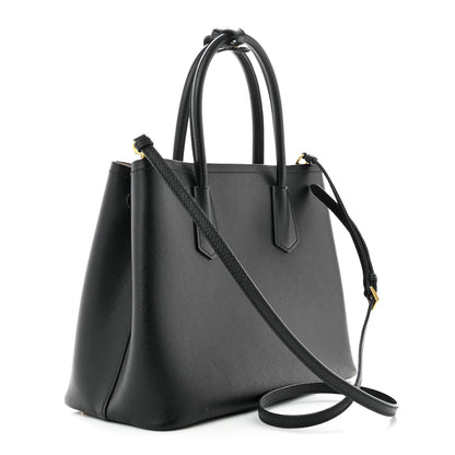 Prada Saffiano Cuir Large Double Bag Black Mughetto 3 of 9