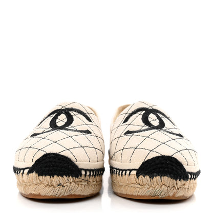 Chanel Fabric Biarritz CC Espadrilles 37 Beige Black 2 of 13