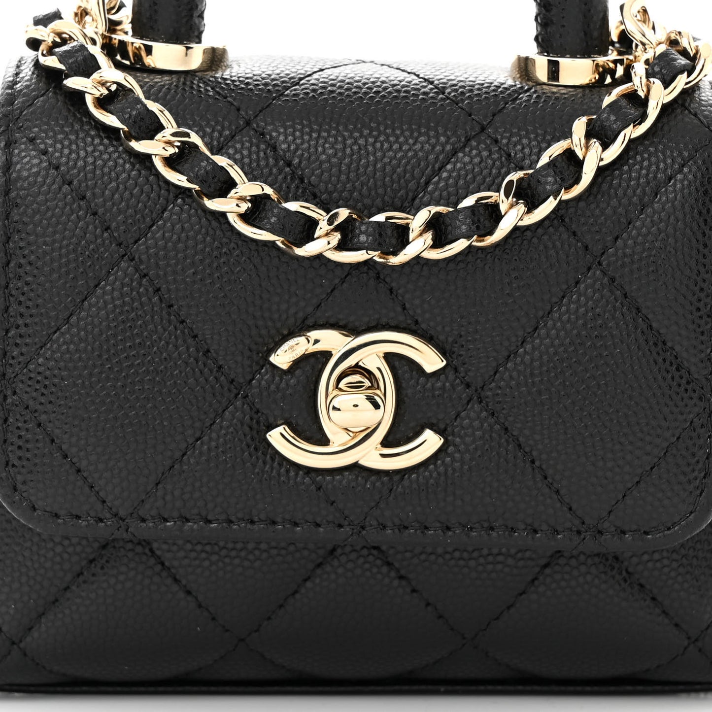 Caviar Quilted Nano Coco Handle Clutch With Chain Black