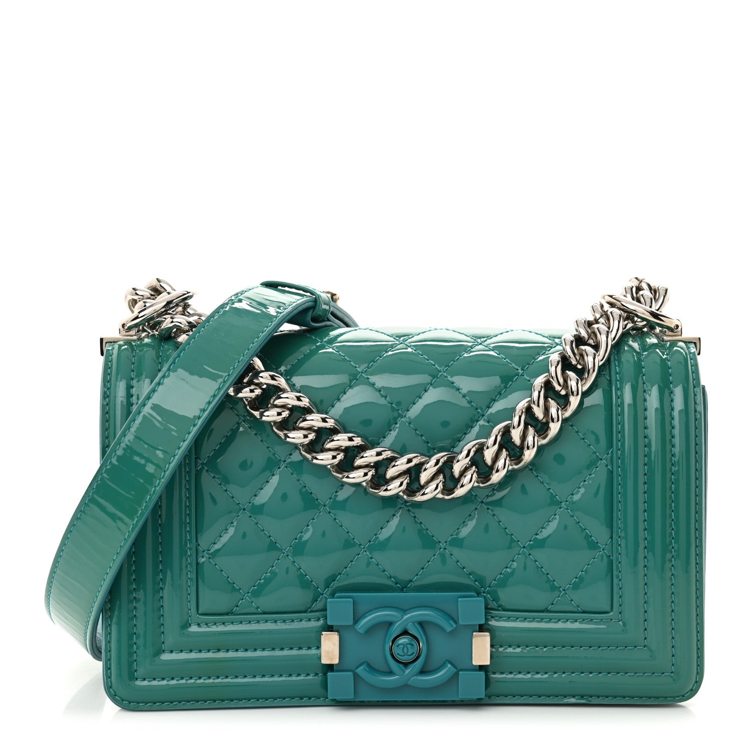 Chanel Patent Calfskin Quilted Small Plexiglass Boy Flap Blue 1 of 11