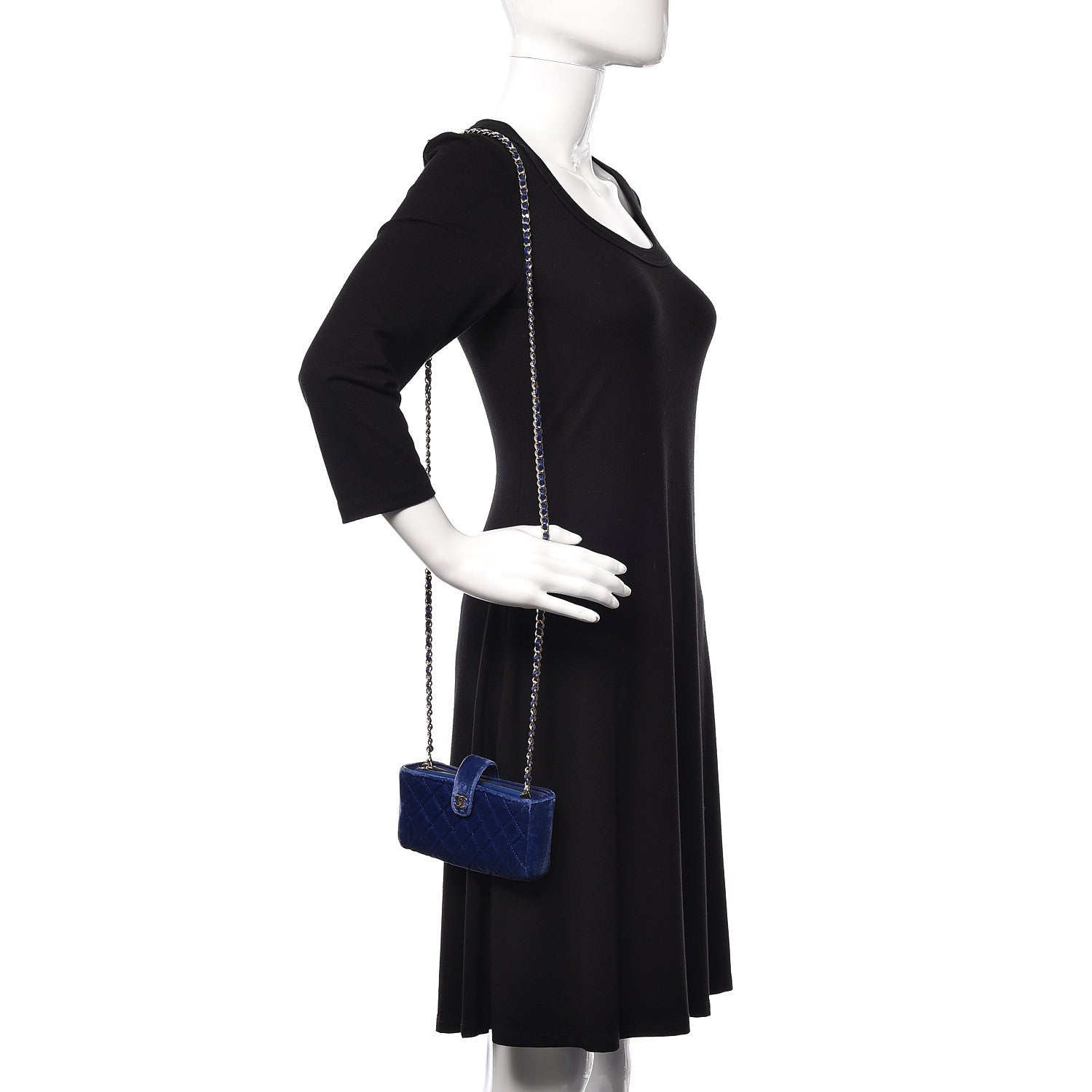Chanel Velvet Quilted Mini Phone Holder Crossbody Bag Blue 2 of 12