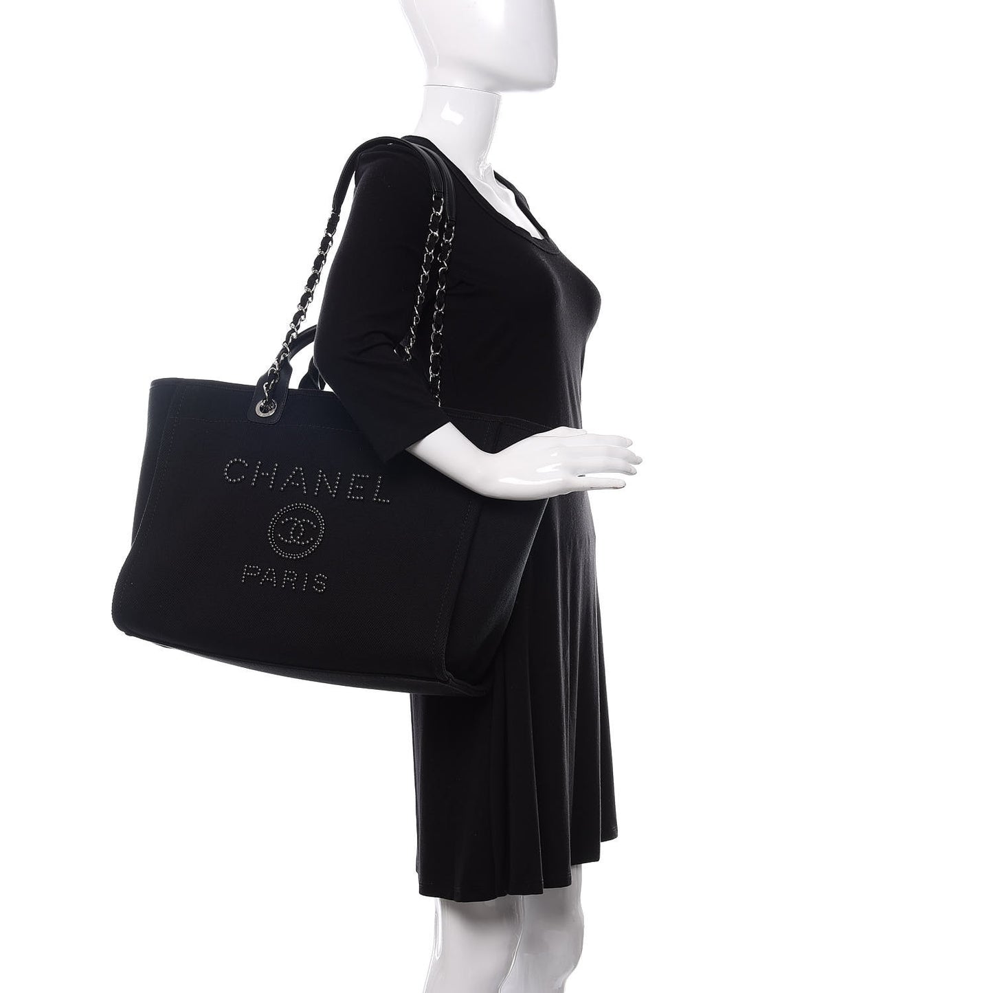 Canvas Pearl Medium Deauville Tote Black