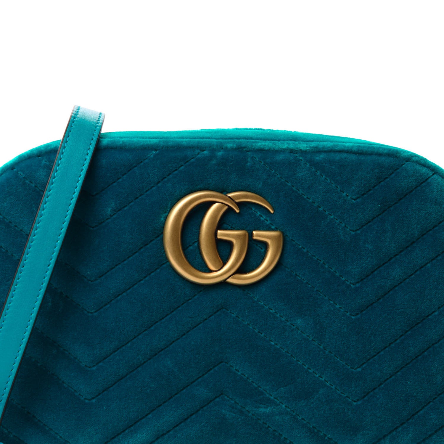 Gucci Velvet Matelasse Small GG Marmont Chain Shoulder Bag Pavone Cyan 10 of 10