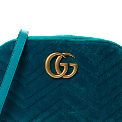Gucci Velvet Matelasse Small GG Marmont Chain Shoulder Bag Pavone Cyan 10 of 10