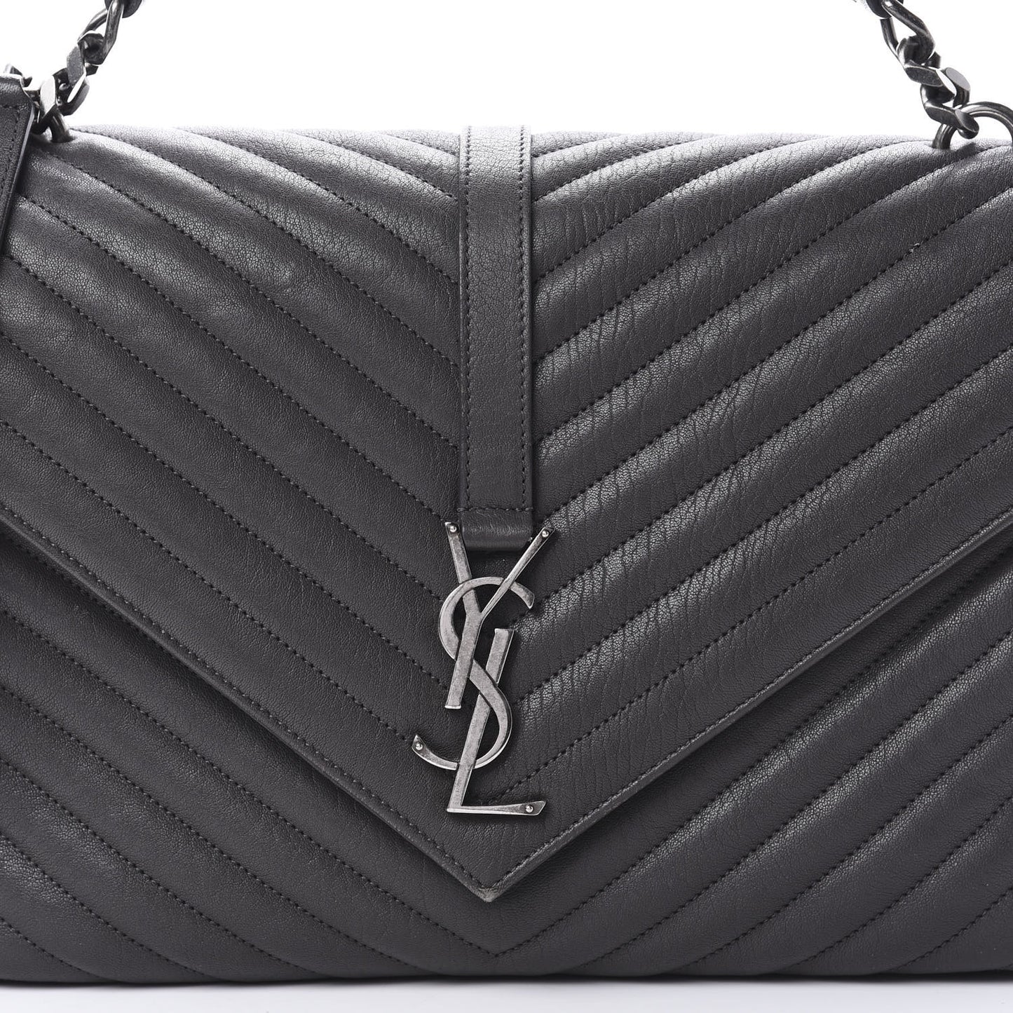 Sheepskin Matelasse Chevron Monogram Large College Satchel Light Coal
