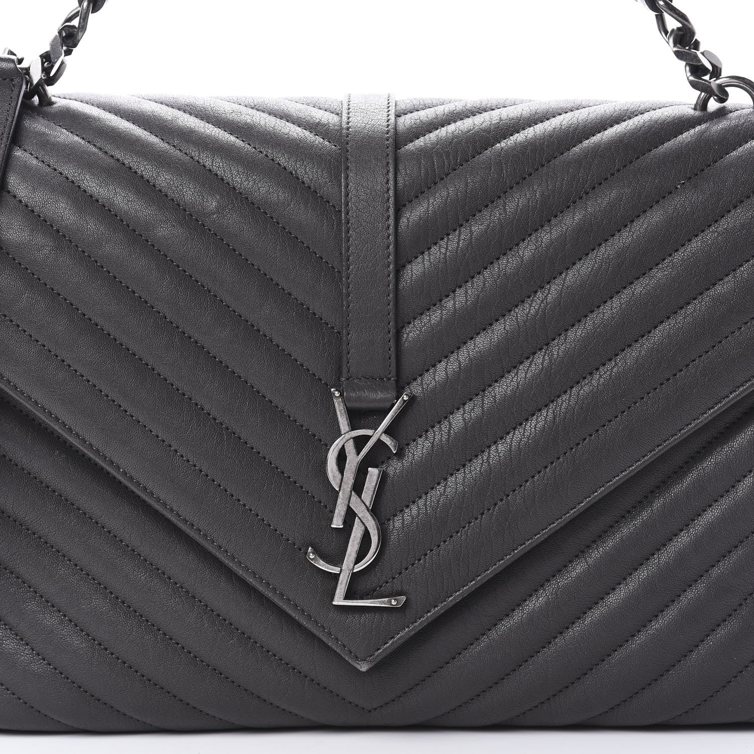 Saint Laurent Sheepskin Matelasse Chevron Monogram Large College Satchel Light Coal 9 of 20