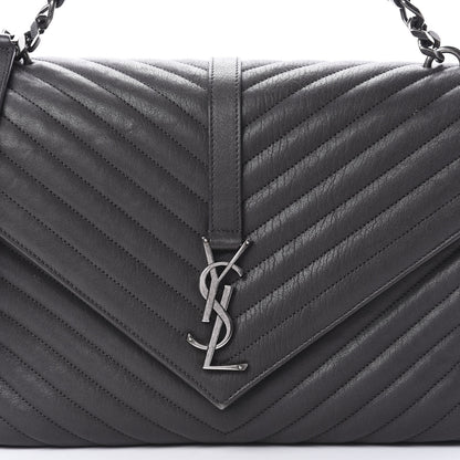 Saint Laurent Sheepskin Matelasse Chevron Monogram Large College Satchel Light Coal 9 of 20