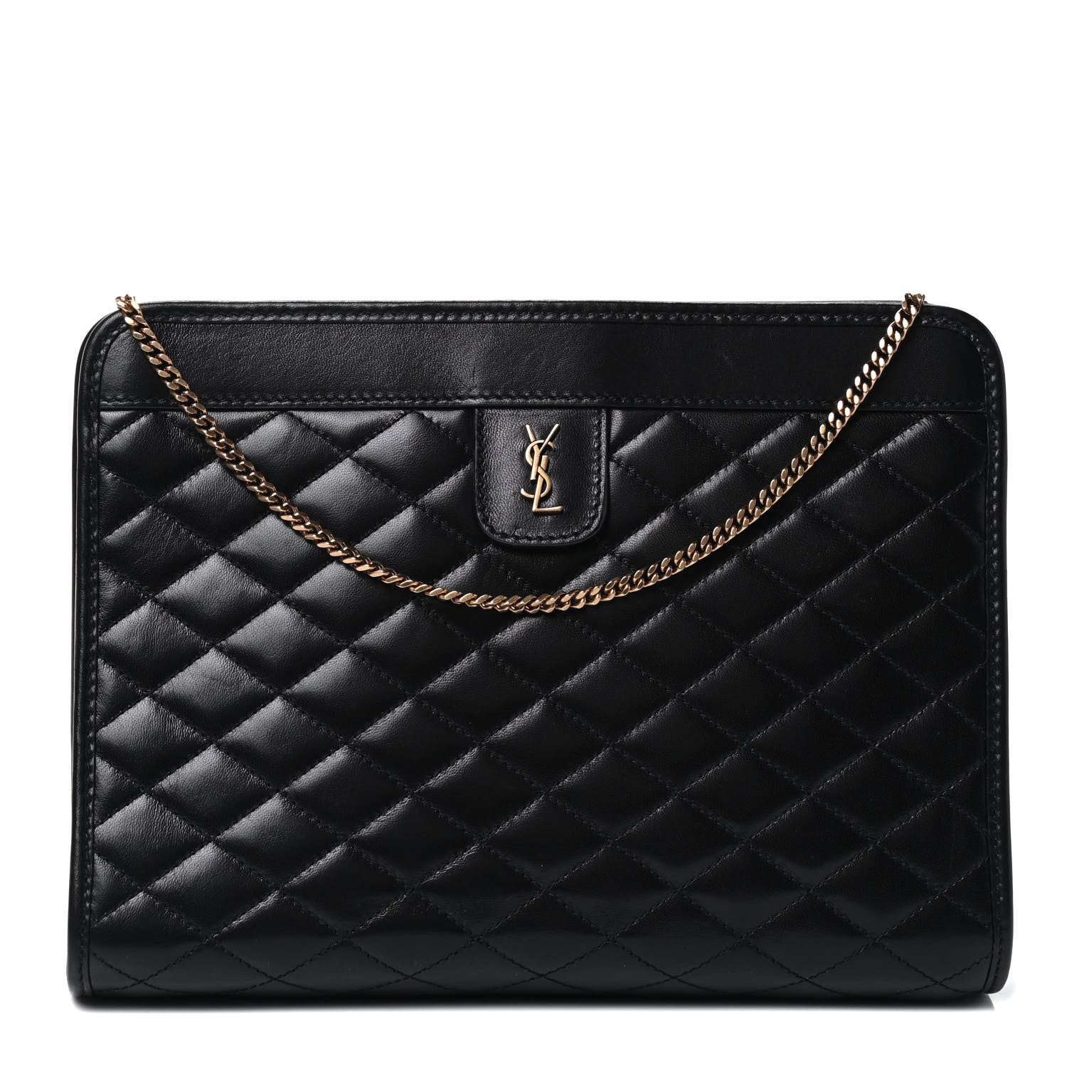 Saint Laurent Lambskin Quilted Monogram Baby Victoire Chain Clutch Bag Black 1 of 4